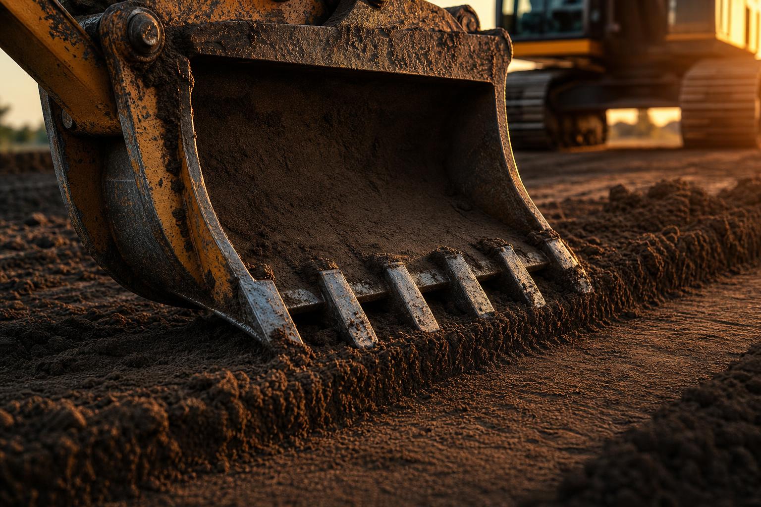 Excavator operator performing precision grading on a site preparation job